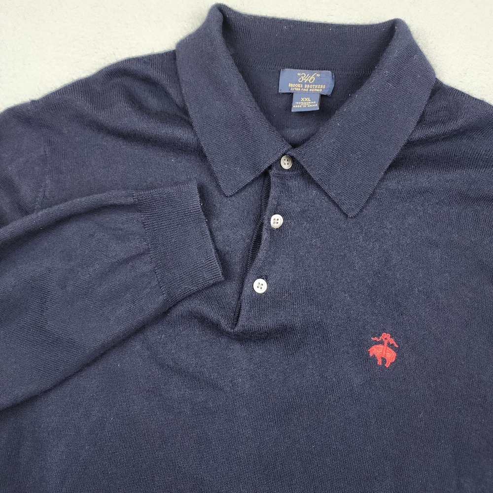 Brooks Brothers Sweater Mens 2XL Blue Extra Fine Merino Collared Pullover Knit